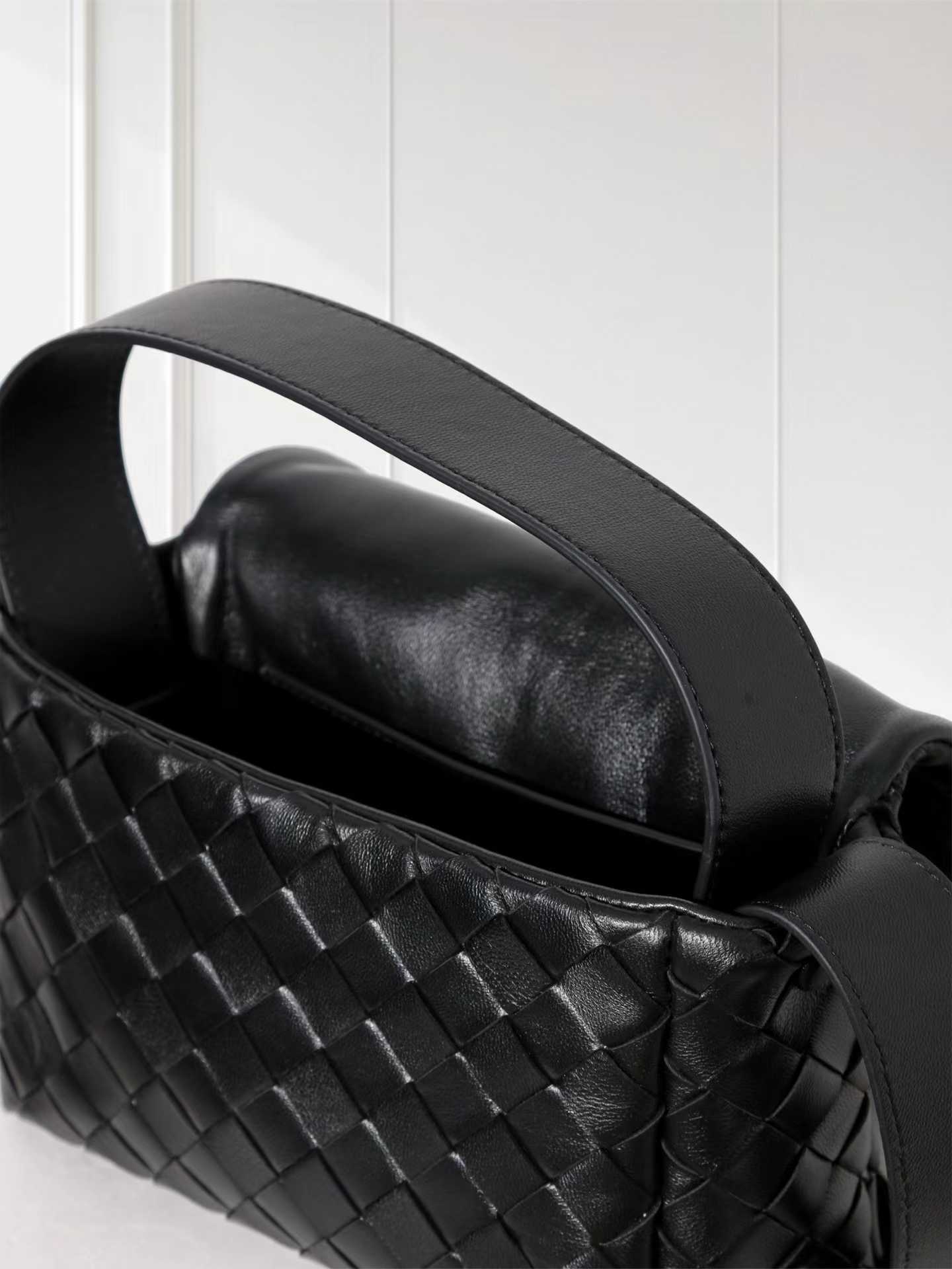 Handwoven Lambskin Leather Mini Bag – Diagonal Basketweave Crossbody | Top Handle Woven Leather Shoulder Bag
