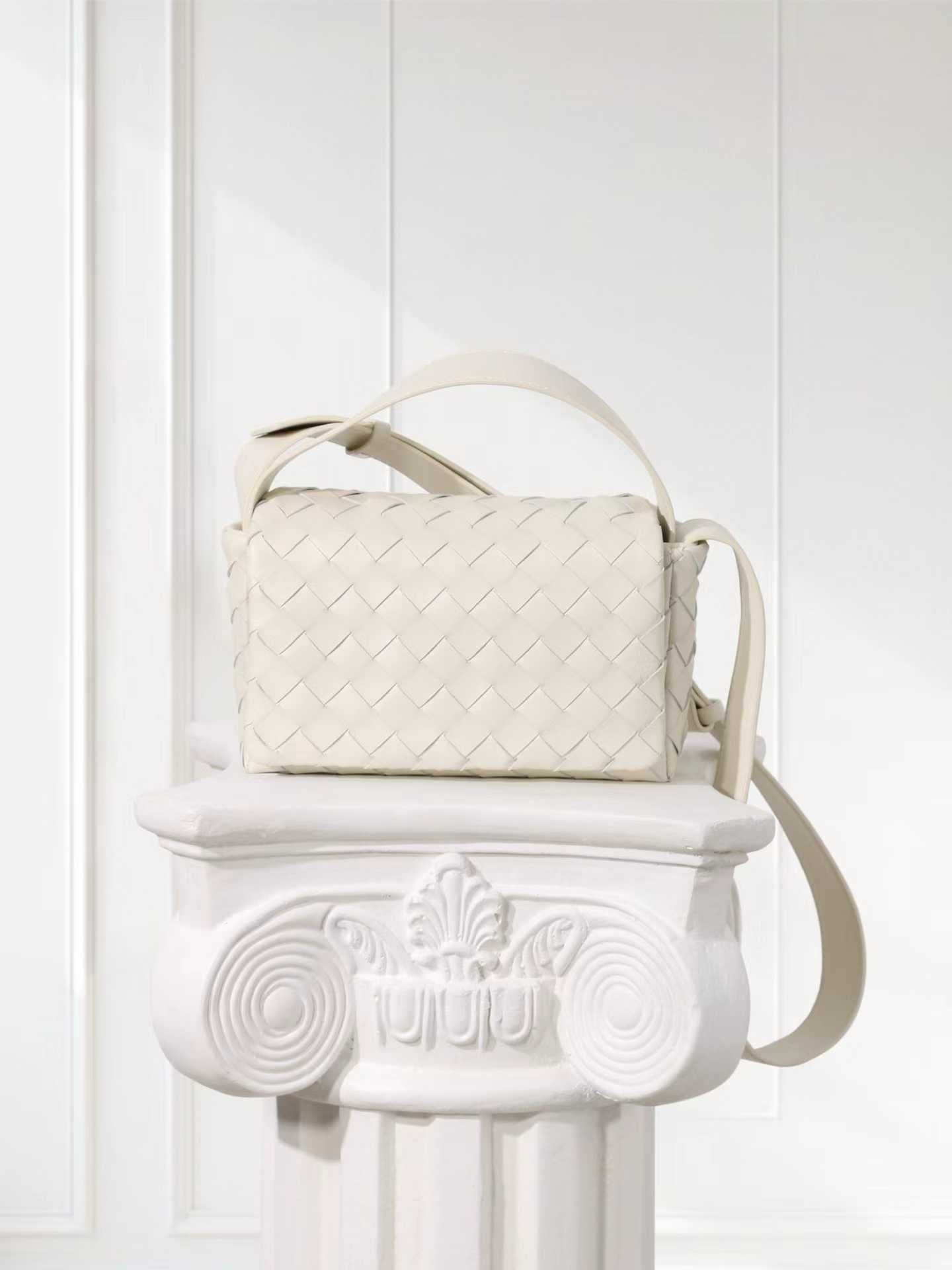 Handwoven Lambskin Leather Mini Bag – Diagonal Basketweave Crossbody | Top Handle Woven Leather Shoulder Bag