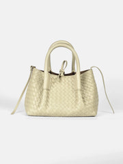 Handwoven Lambskin Leather Shoulder Bag for Women | Luxury Designer Handbag with Top Handles & Crossbody Strap