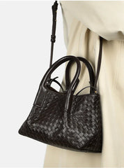 Handwoven Lambskin Leather Shoulder Bag for Women | Luxury Designer Handbag with Top Handles & Crossbody Strap