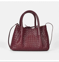 Handwoven Lambskin Leather Tote Bag | Woven Shoulder Bag for Women | Luxury Designer Handbag with Top Handles & Crossbody Strap