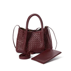 Handwoven Lambskin Leather Tote Bag | Woven Shoulder Bag for Women | Luxury Designer Handbag with Top Handles & Crossbody Strap