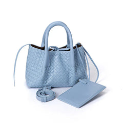 Handwoven Lambskin Leather Shoulder Bag for Women | Luxury Designer Handbag with Top Handles & Crossbody Strap