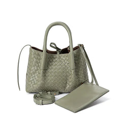 Handwoven Lambskin Leather Tote Bag | Woven Shoulder Bag for Women | Luxury Designer Handbag with Top Handles & Crossbody Strap