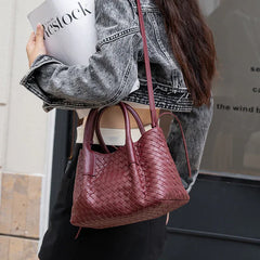 Handwoven Lambskin Leather Tote Bag | Woven Shoulder Bag for Women | Luxury Designer Handbag with Top Handles & Crossbody Strap