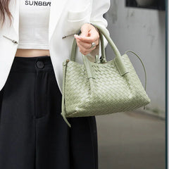 Handwoven Lambskin Leather Tote Bag | Woven Shoulder Bag for Women | Luxury Designer Handbag with Top Handles & Crossbody Strap