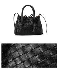 Handwoven Lambskin Leather Shoulder Bag for Women | Luxury Designer Handbag with Top Handles & Crossbody Strap