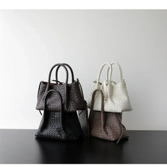 Handwoven Lambskin Leather Tote Bag | Woven Shoulder Bag for Women | Luxury Designer Handbag with Top Handles & Crossbody Strap