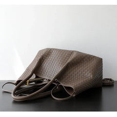Handwoven Lambskin Leather Tote Bag | Woven Shoulder Bag for Women | Luxury Designer Handbag with Top Handles & Crossbody Strap