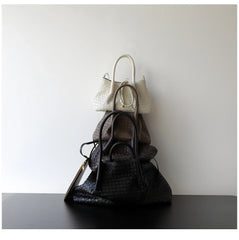 Handwoven Lambskin Leather Tote Bag | Woven Shoulder Bag for Women | Luxury Designer Handbag with Top Handles & Crossbody Strap