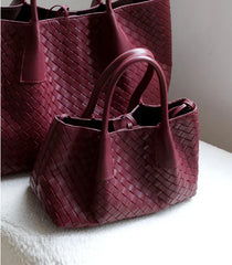 Handwoven Lambskin Leather Tote Bag | Woven Shoulder Bag for Women | Luxury Designer Handbag with Top Handles & Crossbody Strap