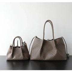 Handwoven Lambskin Leather Tote Bag | Woven Shoulder Bag for Women | Luxury Designer Handbag with Top Handles & Crossbody Strap