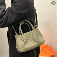 Handwoven Lambskin Leather Tote Bag | Woven Shoulder Bag for Women | Luxury Designer Handbag with Top Handles & Crossbody Strap