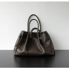 Handwoven Lambskin Leather Tote Bag | Woven Shoulder Bag for Women | Luxury Designer Handbag with Top Handles & Crossbody Strap