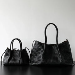 Handwoven Lambskin Leather Tote Bag | Woven Shoulder Bag for Women | Luxury Designer Handbag with Top Handles & Crossbody Strap