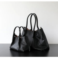 Handwoven Lambskin Leather Tote Bag | Woven Shoulder Bag for Women | Luxury Designer Handbag with Top Handles & Crossbody Strap