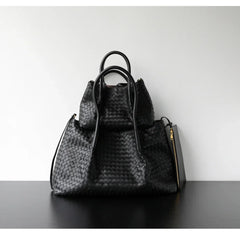 Handwoven Lambskin Leather Tote Bag | Woven Shoulder Bag for Women | Luxury Designer Handbag with Top Handles & Crossbody Strap