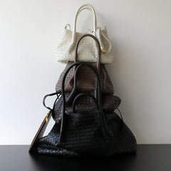 Handwoven Lambskin Leather Tote Bag | Woven Shoulder Bag for Women | Luxury Designer Handbag with Top Handles & Crossbody Strap