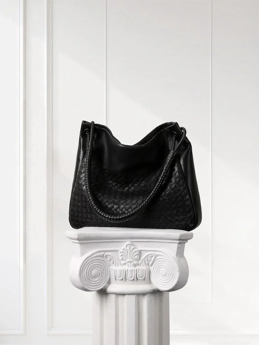 Handwoven Lambskin Leather Tote Bag for Women, Luxury Slouchy Large Shoulder Hobo Woven Tote