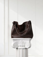 Handwoven Lambskin Leather Tote Bag for Women, Luxury Slouchy Large Shoulder Hobo Woven Tote