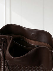 Handwoven Lambskin Leather Tote Bag for Women, Luxury Slouchy Large Shoulder Hobo Woven Tote