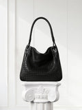 Handwoven Lambskin Leather Tote Bag for Women, Luxury Slouchy Large Shoulder Hobo Woven Tote