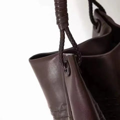 Handwoven Lambskin Leather Tote Bag for Women, Luxury Slouchy Large Shoulder Hobo Woven Tote
