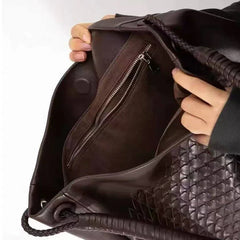 Handwoven Lambskin Leather Tote Bag for Women, Luxury Slouchy Large Shoulder Hobo Woven Tote