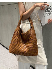 Handwoven Large Vegan Leather Tote Bag for Women