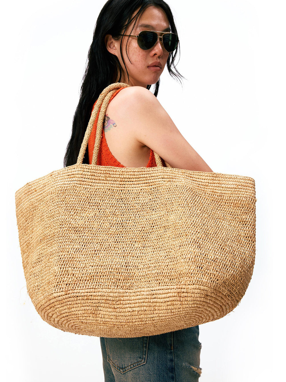 Handwoven natural raffia straw tote bag – large vacation beach bag with complimentary scarf by Alexel Crafts