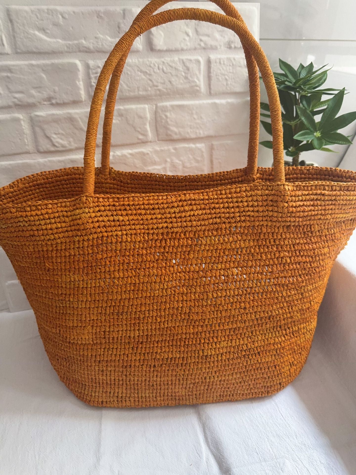 Handwoven Raffia Straw Tote Bag | Women's Large Vacation Beach Bag with Scarf