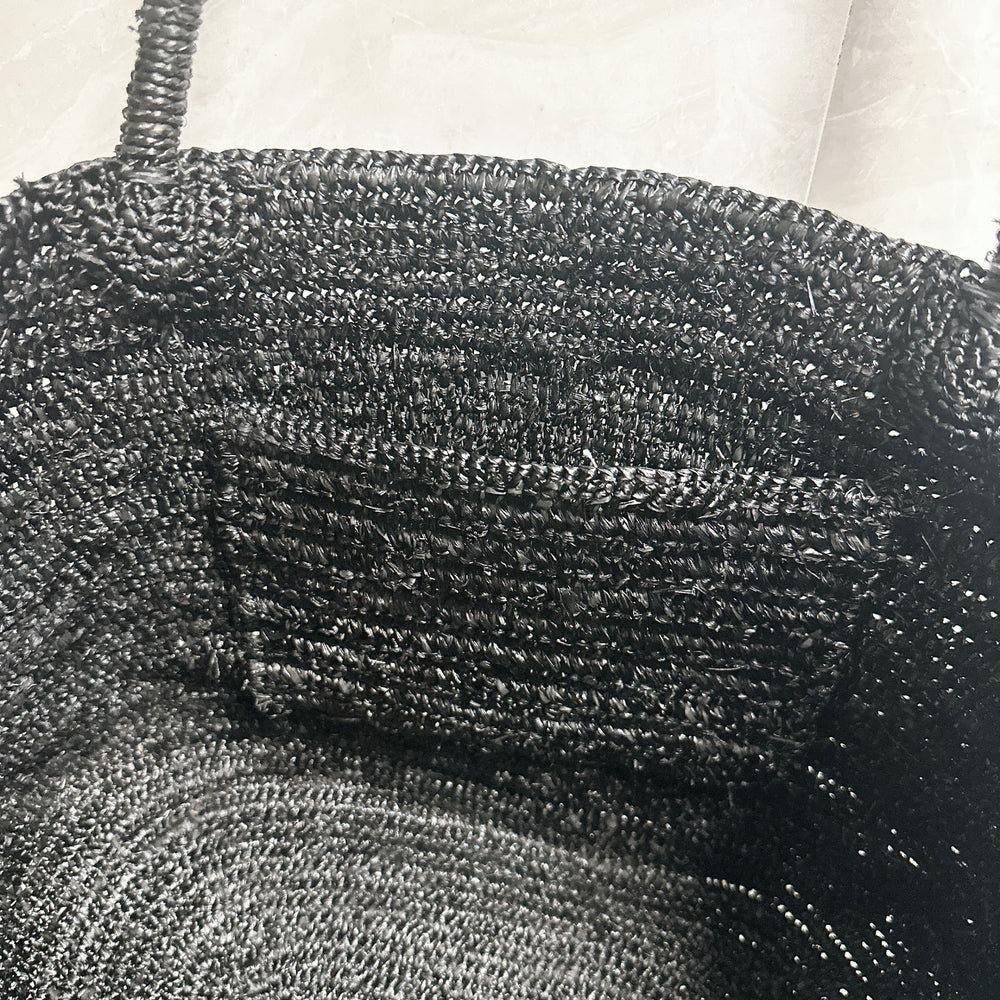 Handwoven raffia tote with scarf accessory – natural straw beach bag lifestyle summer styling
