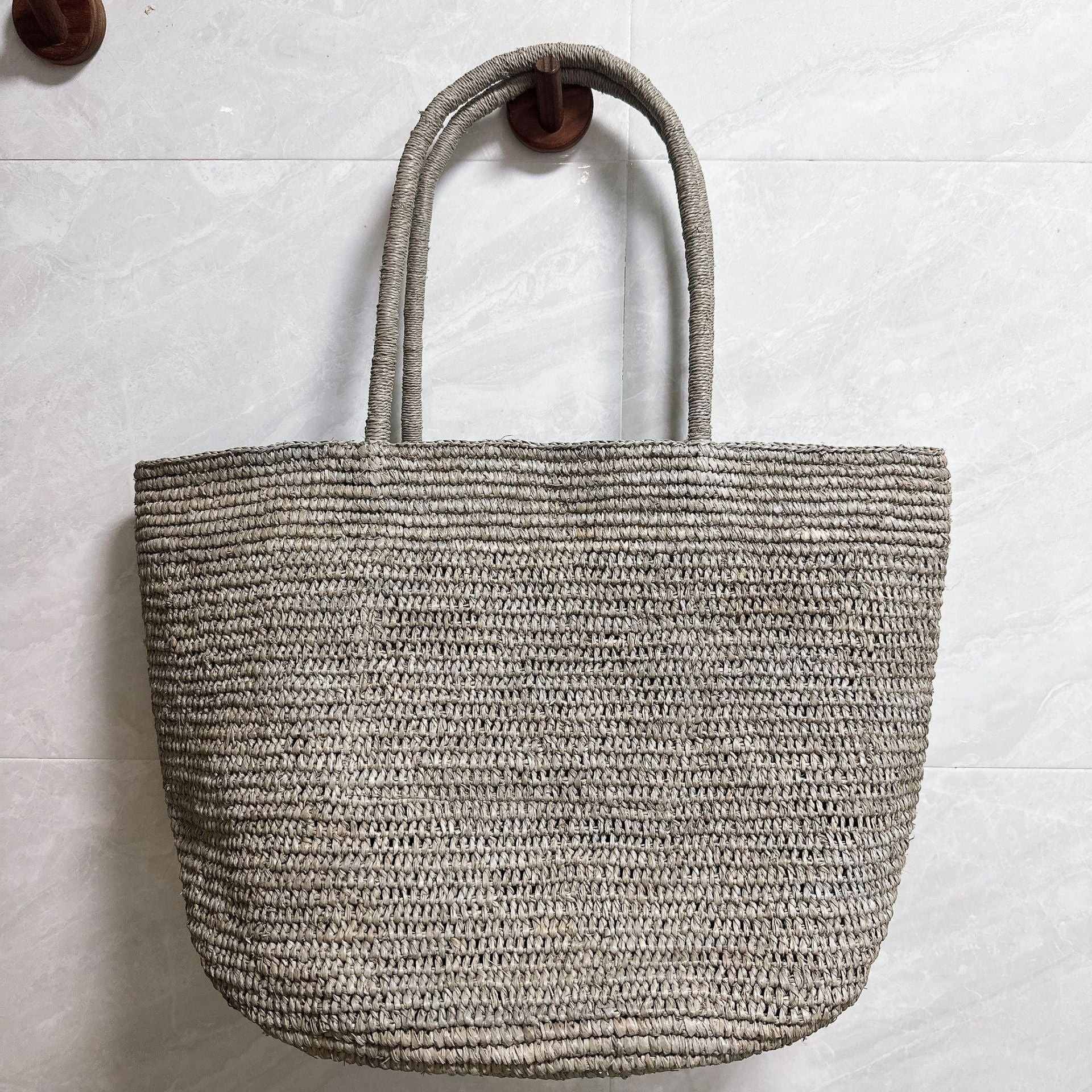 Handwoven Raffia Straw Tote Bag | Women's Large Vacation Beach Bag with Scarf