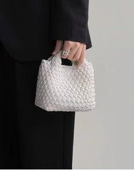 Handwoven Vegan Leather Mini Bucket Bag, Leather Basket Handbag + Crossbody Chain (20+ Colours)