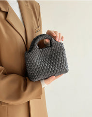 Handwoven Vegan Leather Mini Bucket Bag, Leather Basket Handbag + Crossbody Chain (20+ Colours)