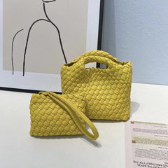 Handwoven Vegan Leather Mini Bucket Bag, Leather Basket Handbag + Crossbody Chain (20+ Colours)