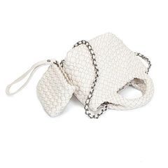 Handwoven Vegan Leather Mini Bucket Bag, Leather Basket Handbag + Crossbody Chain (20+ Colours)