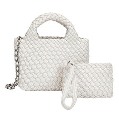 Handwoven Vegan Leather Mini Bucket Bag, Leather Basket Handbag + Crossbody Chain (20+ Colours)