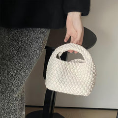 Handwoven Vegan Leather Mini Bucket Bag, Leather Basket Handbag + Crossbody Chain (20+ Colours)