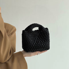 Handwoven Vegan Leather Mini Bucket Bag, Leather Basket Handbag + Crossbody Chain (20+ Colours)