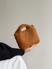 Handwoven Vegan Leather Mini Bucket Bag, Leather Basket Handbag + Crossbody Chain (20+ Colours)