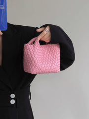 Handwoven Vegan Leather Mini Bucket Bag, Leather Basket Handbag + Crossbody Chain (20+ Colours)