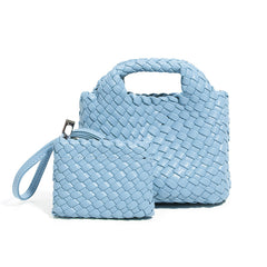 Handwoven Vegan Leather Mini Bucket Bag, Leather Basket Handbag + Crossbody Chain (20+ Colours)