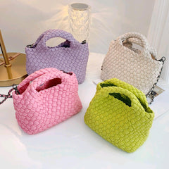 Handwoven Vegan Leather Mini Bucket Bag, Leather Basket Handbag + Crossbody Chain (20+ Colours)