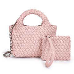 Handwoven Vegan Leather Mini Bucket Bag, Leather Basket Handbag + Crossbody Chain (20+ Colours)