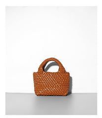 Handwoven Vegan Leather Mini Bucket Bag, Leather Basket Handbag + Crossbody Chain (20+ Colours)