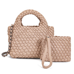 Handwoven Vegan Leather Mini Bucket Bag, Leather Basket Handbag + Crossbody Chain (20+ Colours)