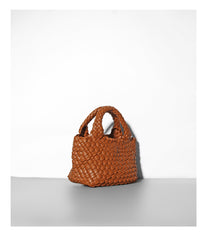 Handwoven Vegan Leather Mini Bucket Bag, Leather Basket Handbag + Crossbody Chain (20+ Colours)