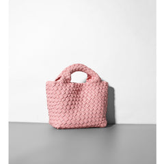 Handwoven Vegan Leather Mini Bucket Bag, Leather Basket Handbag + Crossbody Chain (20+ Colours)