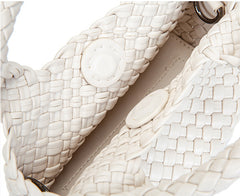 Handwoven Vegan Leather Mini Bucket Bag, Leather Basket Handbag + Crossbody Chain (20+ Colours)